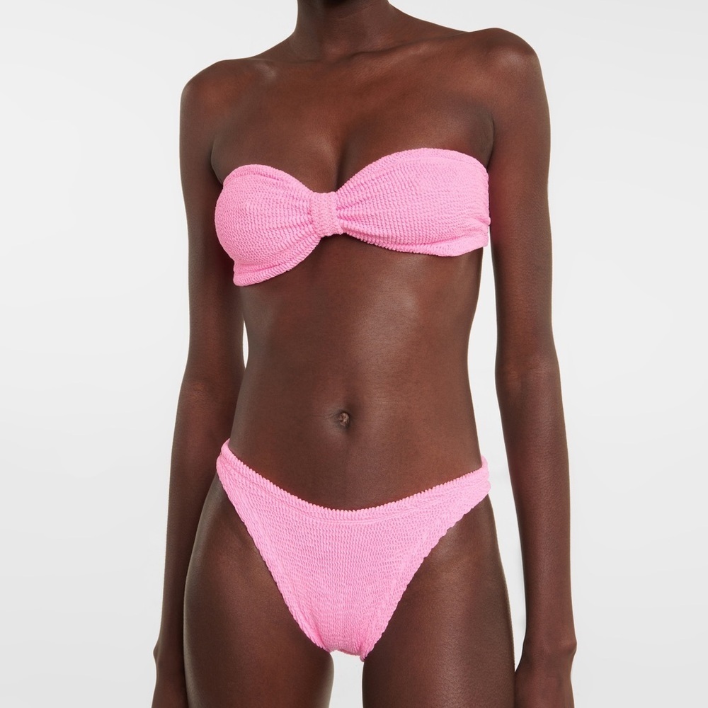 Hunza G Pink Bikini SET Jean Bandeau Strapless Bubblegum Barbie Crinkle Cute